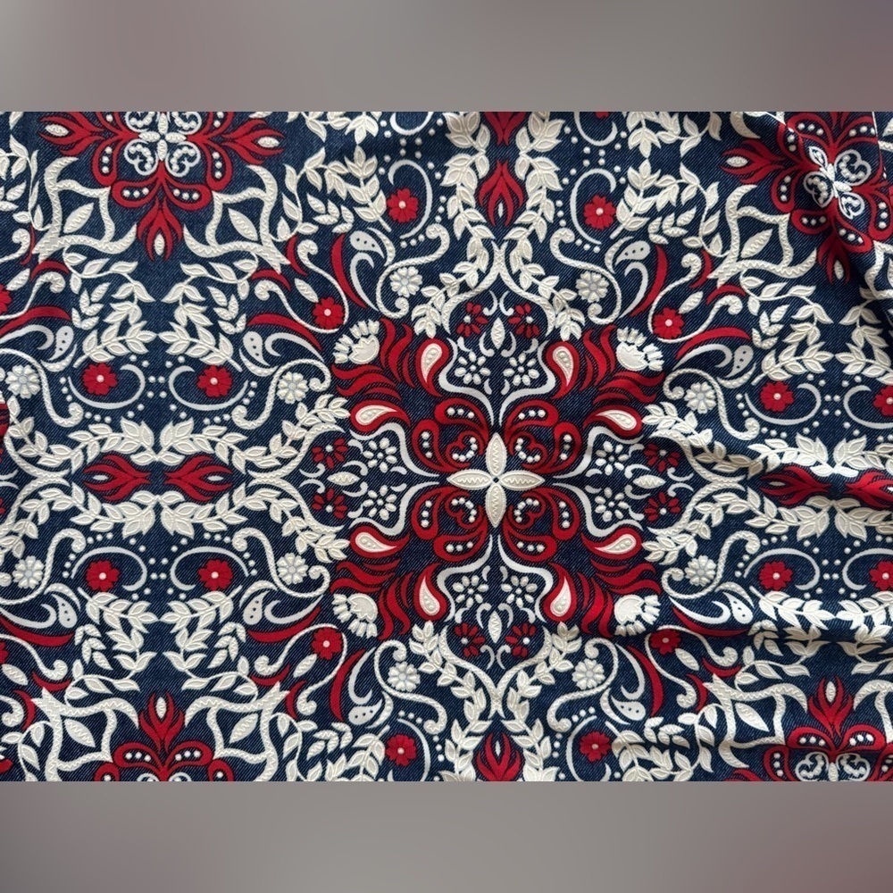 SJS Floral Midi Skirt Swirl Print SZ XL Blue Red White - Picture 4 of 6